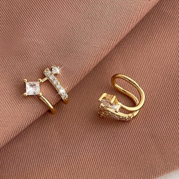 Pair Gold Non Piercing Rhinestone Star Clip on Earring Cartilage Jewelryt Gift - Picture 5 of 7